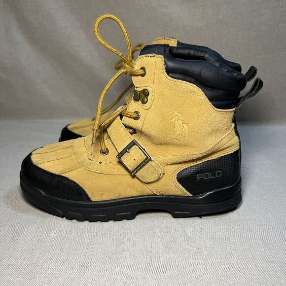 Polo Ralph Lauren Haywards Mens Boots Size 6 Buckle Strap Lace Up Tan Wheat - Picture 5 of 10